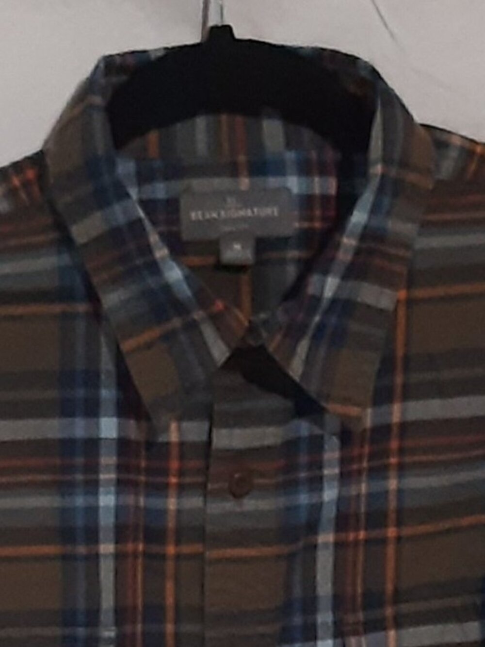 L.L. Bean Signature Olive Green Plaid Long-Sleeve Button-Up Shirt, Men's M